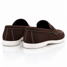 Wexford Shoes Men's Suede-Look Penny Loafers with White Sole and Contrast Stitching