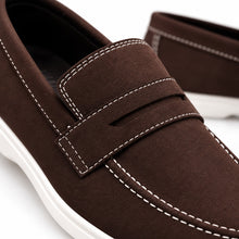 Wexford Shoes Men's Suede-Look Penny Loafers with White Sole and Contrast Stitching