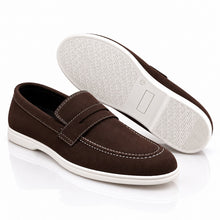 Wexford Shoes Men's Suede-Look Penny Loafers with White Sole and Contrast Stitching