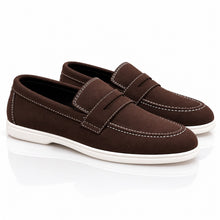 Wexford Shoes Men's Suede-Look Penny Loafers with White Sole and Contrast Stitching