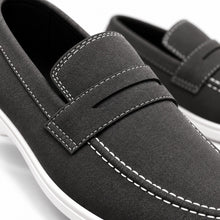 Wexford Shoes Men's Suede-Look Penny Loafers with White Sole and Contrast Stitching